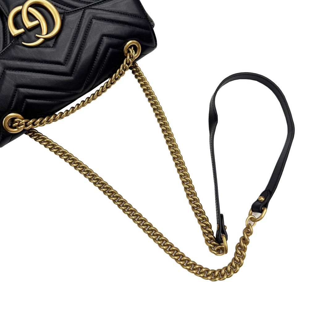 Gucci Quilted Leather Black GG Shoulder Bag Marmont - Picture 9 of 10